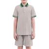 Arshiner Boys 2 Piece Rib Knit Outfits Short Sleeve Polo Shirt & Elastic Waist Shorts Vacation Texture Sets Sizes 4-13(Light Grey)