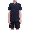 Arshiner Boys 2 Piece Rib Knit Outfits Short Sleeve Polo Shirt & Elastic Waist Shorts Vacation Texture Sets Sizes 4-13(Navy Blue)