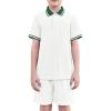 Arshiner Boys 2 Piece Rib Knit Outfits Short Sleeve Polo Shirt & Elastic Waist Shorts Vacation Texture Sets Sizes 4-13(White)
