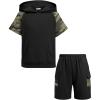 Arshiner Boys 2 Piece Summer Outfits Letter Graphic Colorblock Short Sleeve Hoodie and Short Sets with Pockets 5-12 Years(Army Green – Camo)