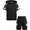 Arshiner Boys 2 Piece Summer Outfits Letter Graphic Colorblock Short Sleeve Hoodie and Short Sets with Pockets 5-12 Years(Gray Camo)
