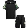 Arshiner Boys 2 Piece Summer Outfits Letter Graphic Colorblock Short Sleeve Hoodie and Short Sets with Pockets 5-12 Years(Green Camo)