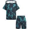 Arshiner Boys 2 Piece Summer Outfits Letter Graphic Colorblock Short Sleeve Hoodie and Short Sets with Pockets 5-12 Years(Tie-dye – Blue)
