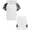 Arshiner Boys 2 Piece Summer Outfits Letter Graphic Colorblock Short Sleeve Hoodie and Short Sets with Pockets 5-12 Years(White Camo Print)