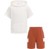 Arshiner Boys 2 Piece Summer Outfits Letter Graphic Colorblock Short Sleeve Hoodie and Short Sets with Pockets 5-12 Years(White and Brown)