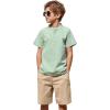 Arshiner Boy’s 2 Pieces Cotton Linen Set Casual Henley Shirts Short Sleeve Beach Shorts Summer Outfits for 5-12 Years(Light Green & Khaki)