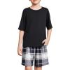 Arshiner Boys Pajamas Short Sleeve Top and Shorts 2 Piece Pajama Sets Loose Fit Soft Breathable Cute Pjs 4-13 Years(Black Plaid)