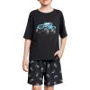 Arshiner Boys Pajamas Short Sleeve Top and Shorts 2 Piece Pajama Sets Loose Fit Soft Breathable Cute Pjs 4-13 Years(Black Truck)