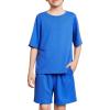 Arshiner Boys Pajamas Short Sleeve Top and Shorts 2 Piece Pajama Sets Loose Fit Soft Breathable Cute Pjs 4-13 Years(Blue)