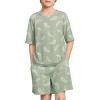 Arshiner Boys Pajamas Short Sleeve Top and Shorts 2 Piece Pajama Sets Loose Fit Soft Breathable Cute Pjs 4-13 Years(Green Feather)