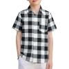 Arshiner Boys Short Sleeve Dress Shirts Solid Button Down Shirts Summer Formal Uniform Shirt with Pocket(Black White Plaid)