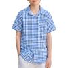 Arshiner Boys Short Sleeve Dress Shirts Solid Button Down Shirts Summer Formal Uniform Shirt with Pocket(Blue White Plaid)