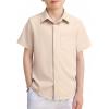 Arshiner Boys Short Sleeve Dress Shirts Solid Button Down Shirts Summer Formal Uniform Shirt with Pocket(Champagne)