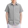 Arshiner Boys Short Sleeve Dress Shirts Solid Button Down Shirts Summer Formal Uniform Shirt with Pocket(Light Gray)
