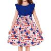 Arshiner Toddler Dress Girls Ruffle Sleeve Summer Dresses Cute Bow Tie Botton Down Party Sundress for 2-7 Years(Flag)