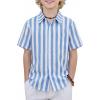 Boys Hawaiian Shirt Tropical Short Sleeve Button Down Shirt Summer Floral Beach Shirts with Pocket for 4-14 Years(Blue and White Stripes)