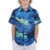 Boys Hawaiian Shirt Tropical Short Sleeve Button Down Shirt Summer Floral Beach Shirts with Pocket for 4-14 Years(Blue-coconut Tree Scenery)