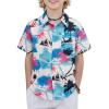 Boys Hawaiian Shirt Tropical Short Sleeve Button Down Shirt Summer Floral Beach Shirts with Pocket for 4-14 Years(White – Palm Tree)