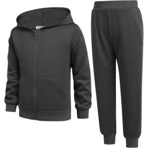 Arshiner Boys’ 2 Piece Athletic Tracksuit Jogging Sets Outfit Sweatsuit Zip Up Hoodie and Active Pants for Kids 5-14 Years(Black)