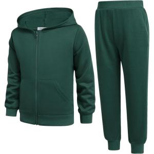 Arshiner Boys’ 2 Piece Athletic Tracksuit Jogging Sets Outfit Sweatsuit Zip Up Hoodie and Active Pants for Kids 5-14 Years(Green)