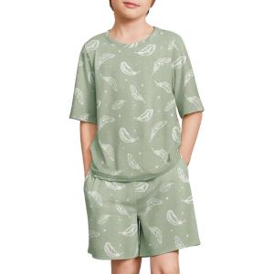 Arshiner Boys Pajamas Short Sleeve Top and Shorts 2 Piece Pajama Sets Loose Fit Soft Breathable Cute Pjs 4-13 Years(Green Feather)