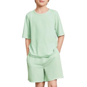 Arshiner Boys Pajamas Short Sleeve Top and Shorts 2 Piece Pajama Sets Loose Fit Soft Breathable Cute Pjs 4-13 Years(Light Green)