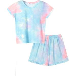 Arshiner Girls 2-Piece Tie Dye Pajamas Set Trendy Lounge Set Kids Sleepwear(Tie Dye 2)