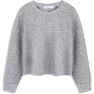 Arshiner Girls Crop Tops Kids Long Sleeve Pullover Sweatshirts Girls Cropped Crewneck Sweatshirt for Teen Girl(Light Grey)