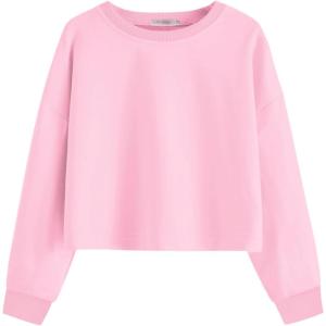 Arshiner Girls Crop Tops Kids Long Sleeve Pullover Sweatshirts Girls Cropped Crewneck Sweatshirt for Teen Girl(Pink)