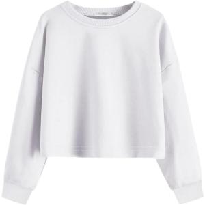 Arshiner Girls Crop Tops Kids Long Sleeve Pullover Sweatshirts Girls Cropped Crewneck Sweatshirt for Teen Girl(White)