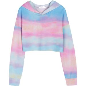 Arshiner Girls Cropped Hoodie Kids Long Sleeve Crop Tops Tie-dye Hoodies Hooded Pullover Sweatshirts(Gradient Blue Pink)