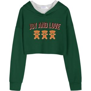 Arshiner Girls Cropped Hoodie Kids Long Sleeve Crop Tops Tie-dye Hoodies Hooded Pullover Sweatshirts(Green Gingerbread Man)