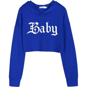 Arshiner Girls Cropped Hoodie Kids Long Sleeve Crop Tops Tie-dye Hoodies Hooded Pullover Sweatshirts(Royal Blue Letter)