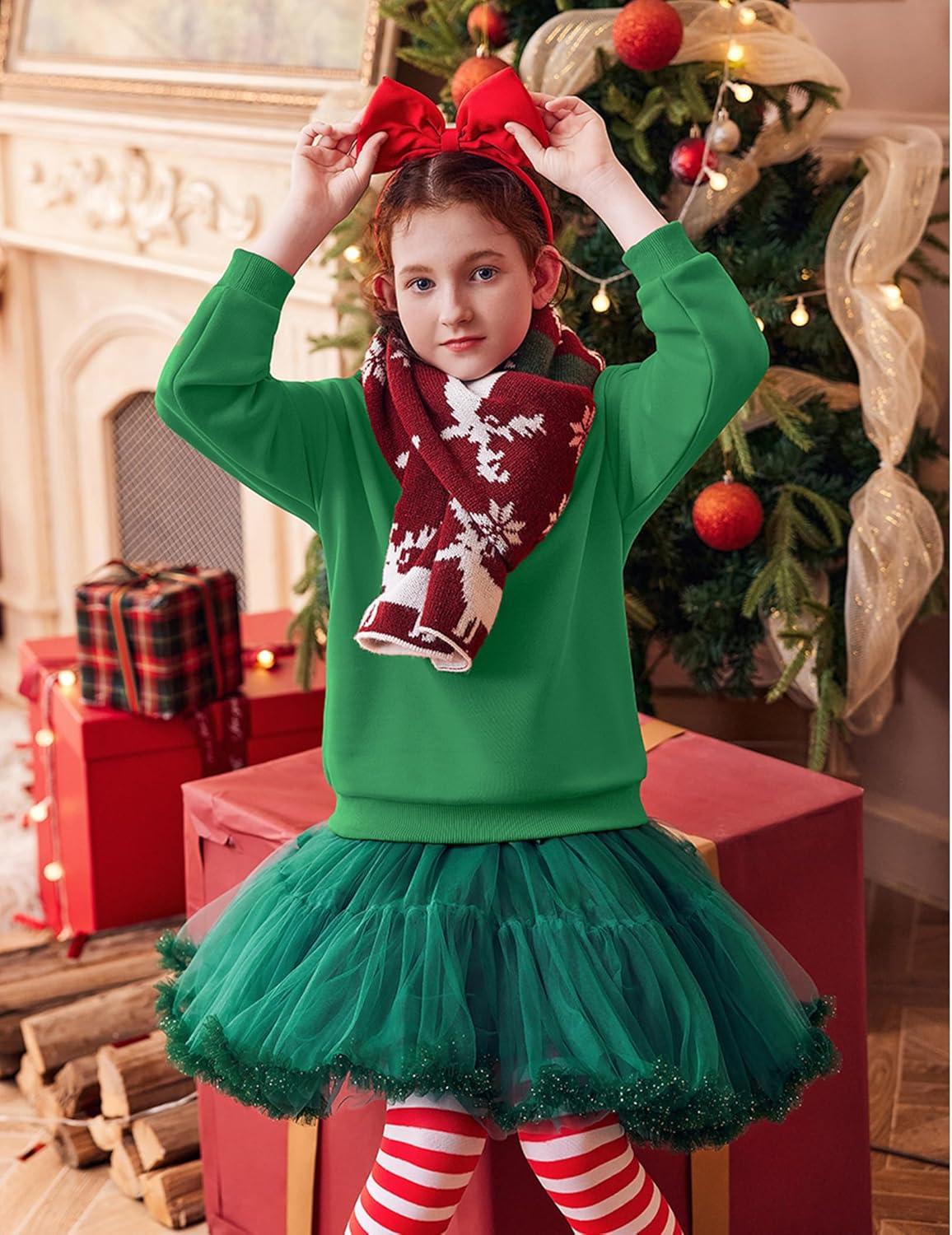 image:imageArshiner Girls Crewneck Sweatshirt Long Sleeve Pullover Tops Drop Shoulder Sweatshirts Color Block Ribbed TrimGreen