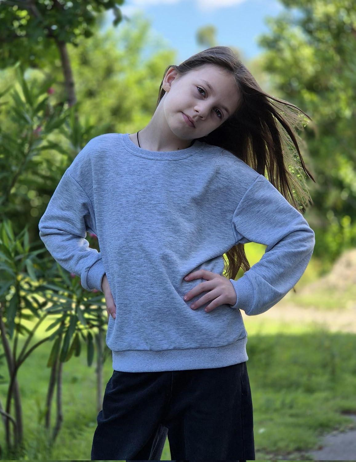 image:imageArshiner Girls Crewneck Sweatshirt Long Sleeve Pullover Tops Drop Shoulder Sweatshirts Color Block Ribbed TrimGrey