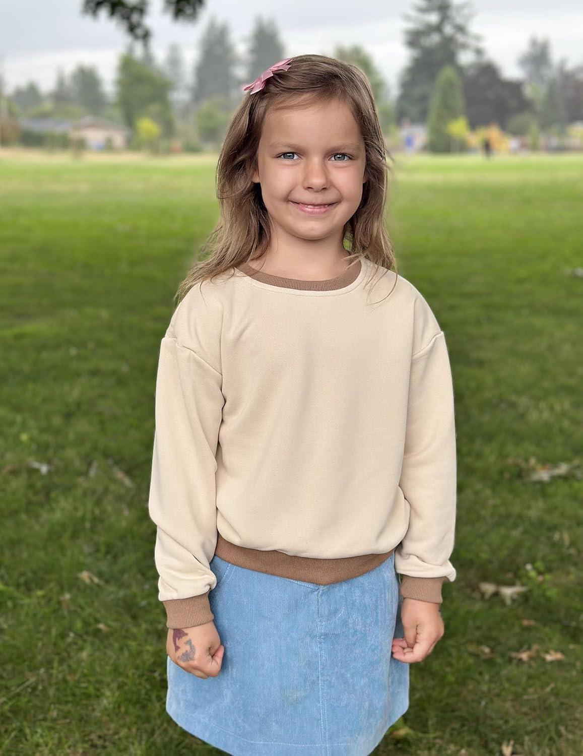 image:imageArshiner Girls Crewneck Sweatshirt Long Sleeve Pullover Tops Drop Shoulder Sweatshirts Color Block Ribbed TrimKhaki