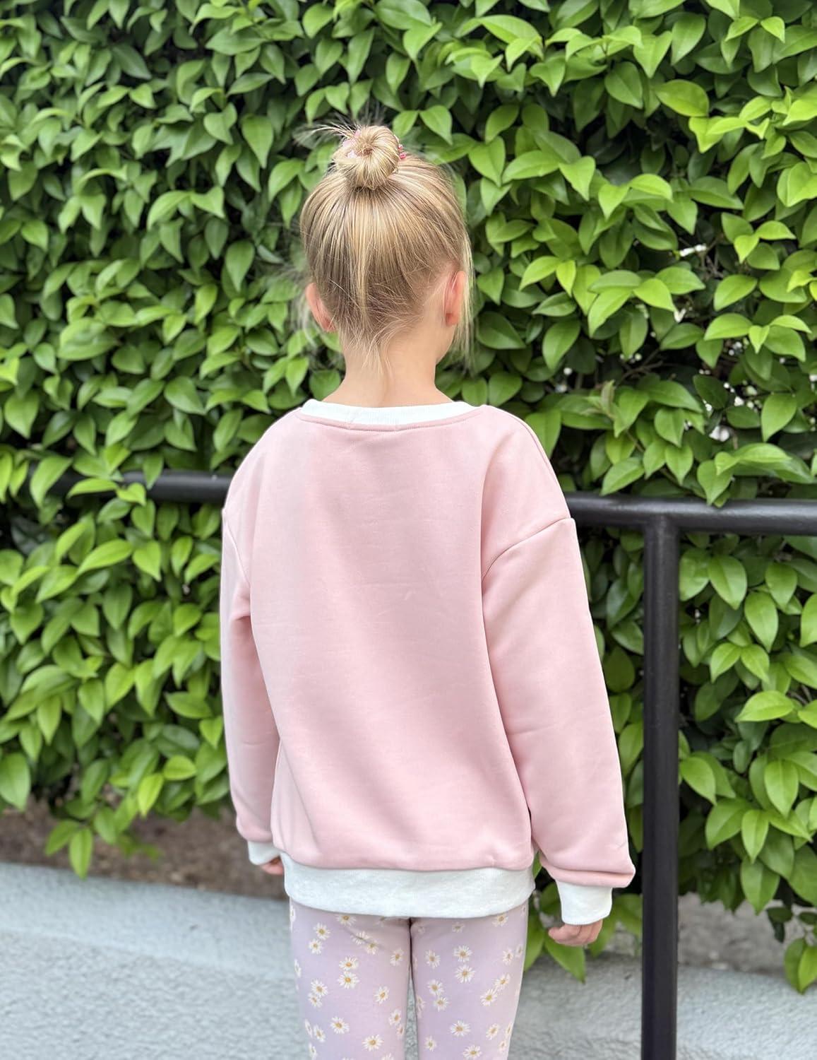 image:imageArshiner Girls Crewneck Sweatshirt Long Sleeve Pullover Tops Drop Shoulder Sweatshirts Color Block Ribbed TrimPink