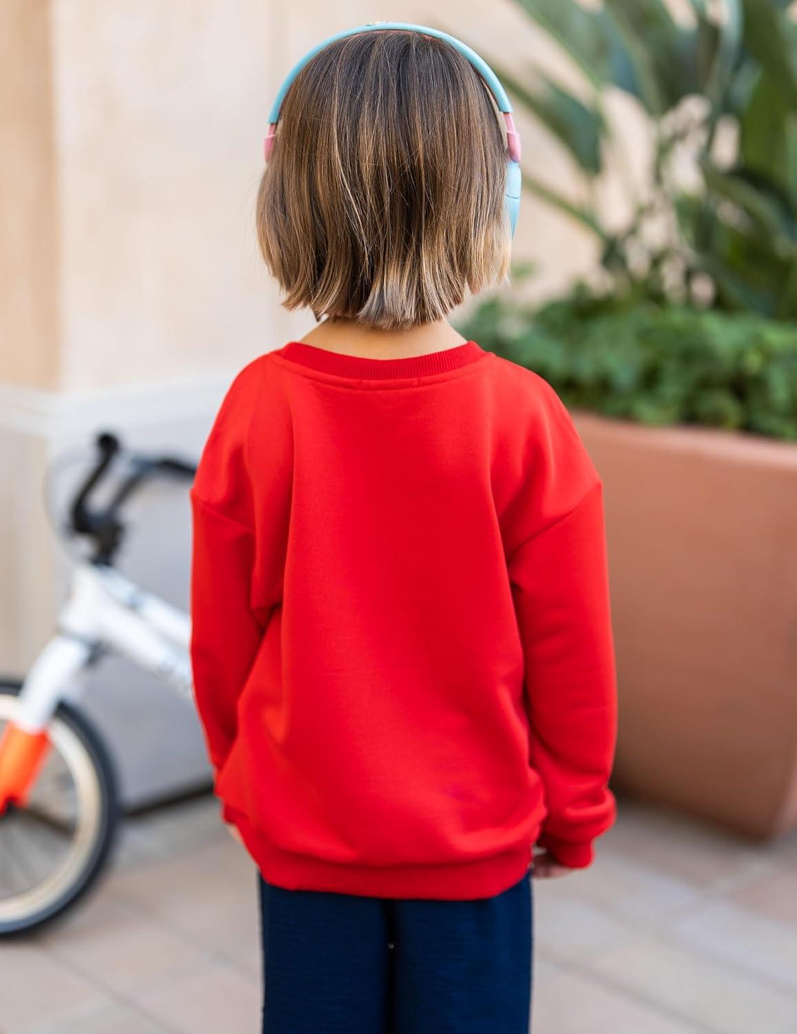 image:imageArshiner Girls Crewneck Sweatshirt Long Sleeve Pullover Tops Drop Shoulder Sweatshirts Color Block Ribbed TrimRed