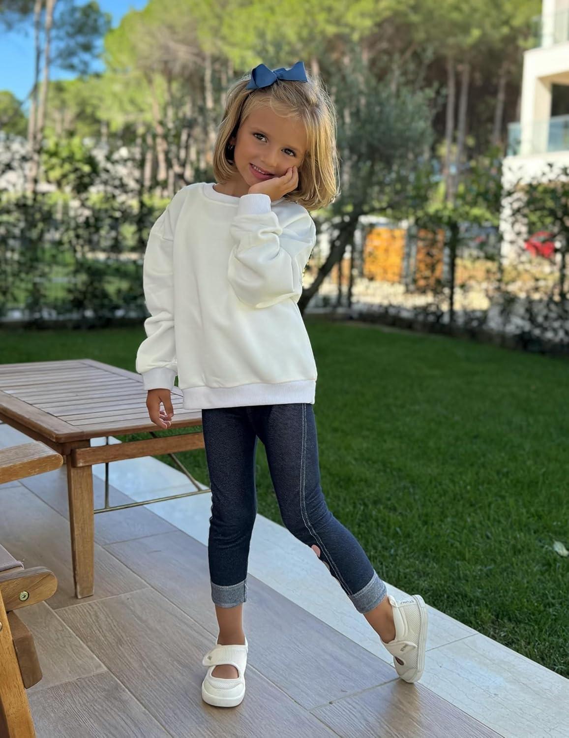 image:imageArshiner Girls Crewneck Sweatshirt Long Sleeve Pullover Tops Drop Shoulder Sweatshirts Color Block Ribbed TrimWhite