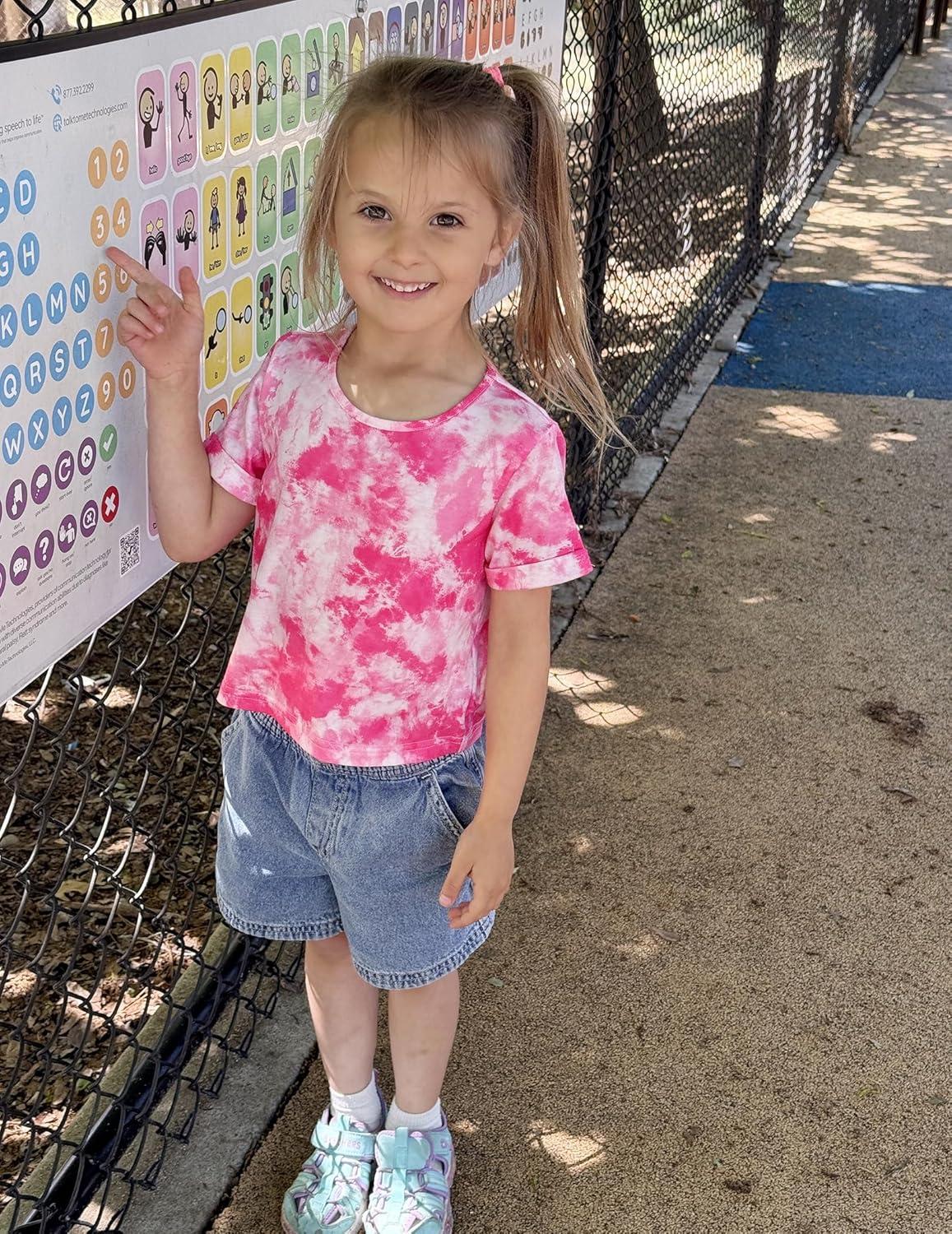 image:imageArshiner Girls Crop Tops Short Sleeve Tie Dye Summer T Shirt Crewneck Rolled Cuffs Fashion Shirts TeeTie Dye Pink
