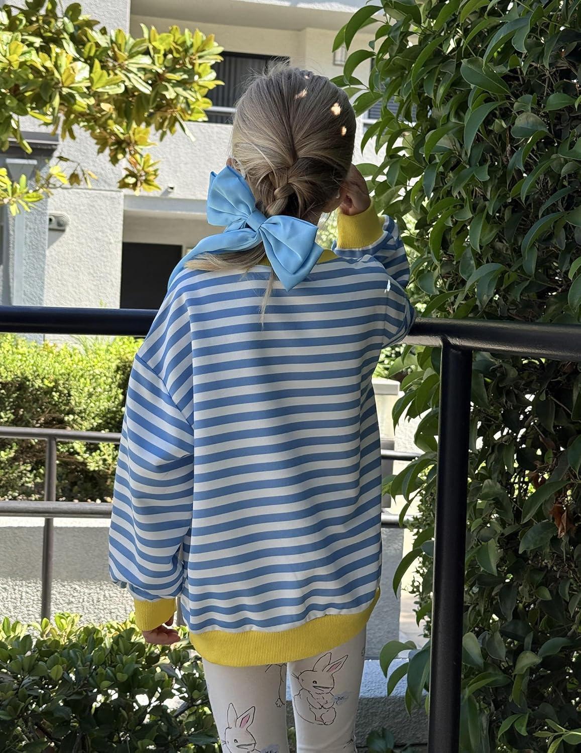 image:imageArshiner Girls Oversized Striped Crewneck Sweatshirt Long Sleeve Color Block Pullover Tops Fall Casual ClothesBlue Stripe