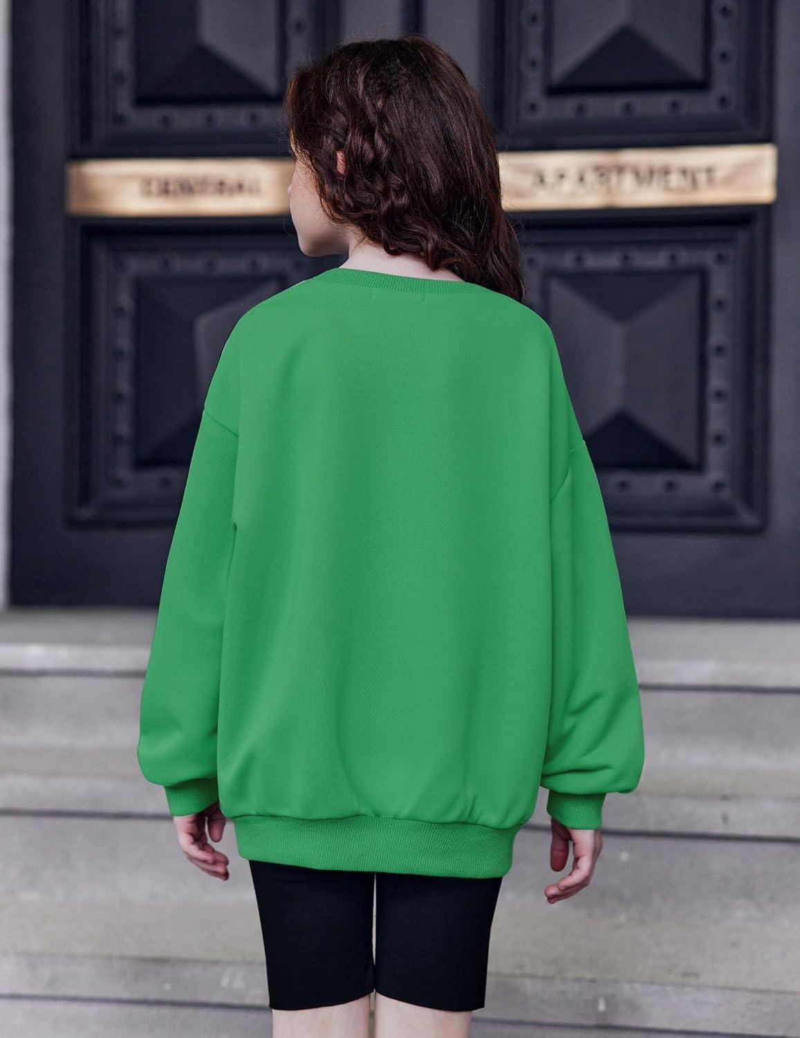 image:imageArshiner Girls Oversized Striped Crewneck Sweatshirt Long Sleeve Color Block Pullover Tops Fall Casual ClothesGreen