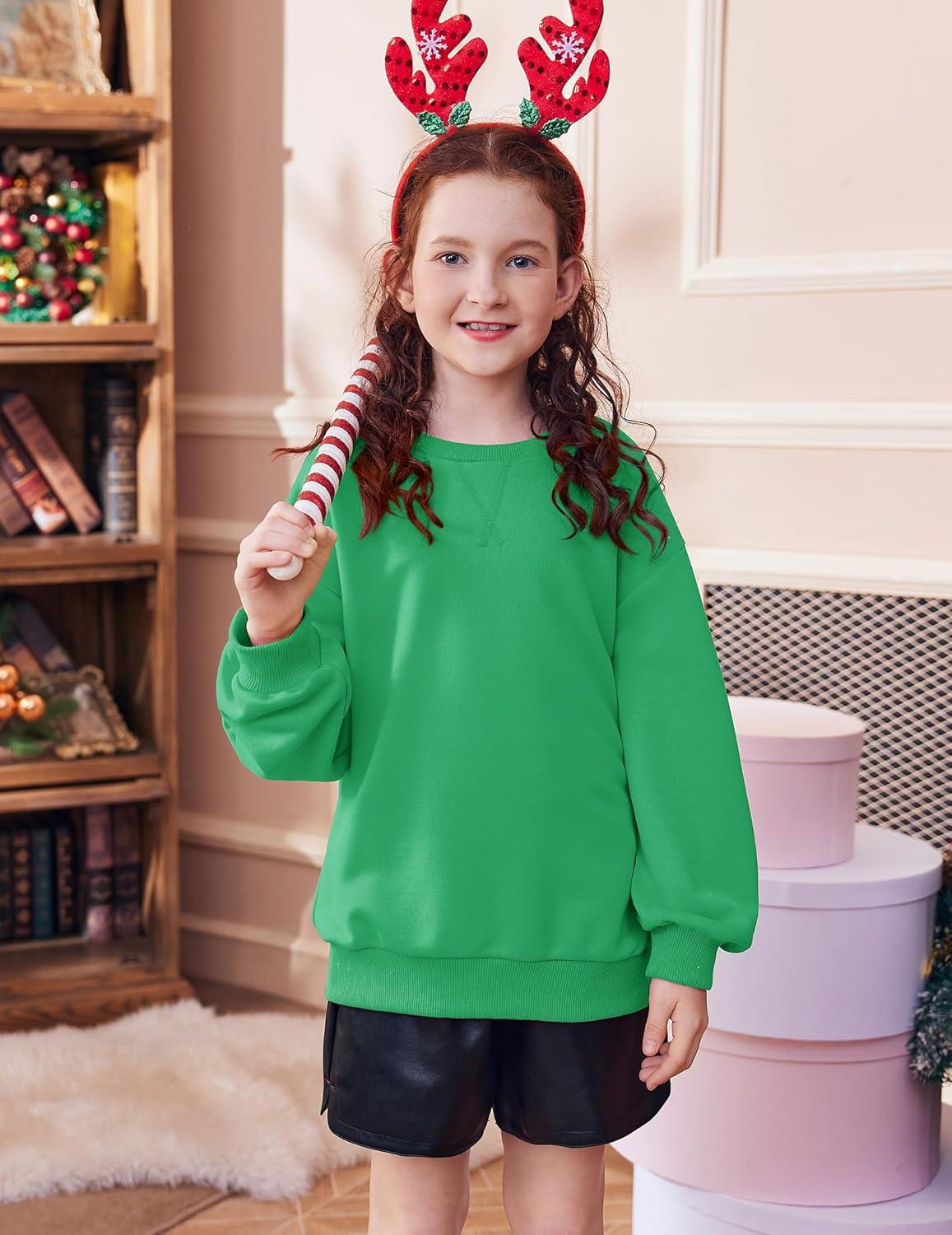 image:imageArshiner Girls Oversized Striped Crewneck Sweatshirt Long Sleeve Color Block Pullover Tops Fall Casual ClothesGreen