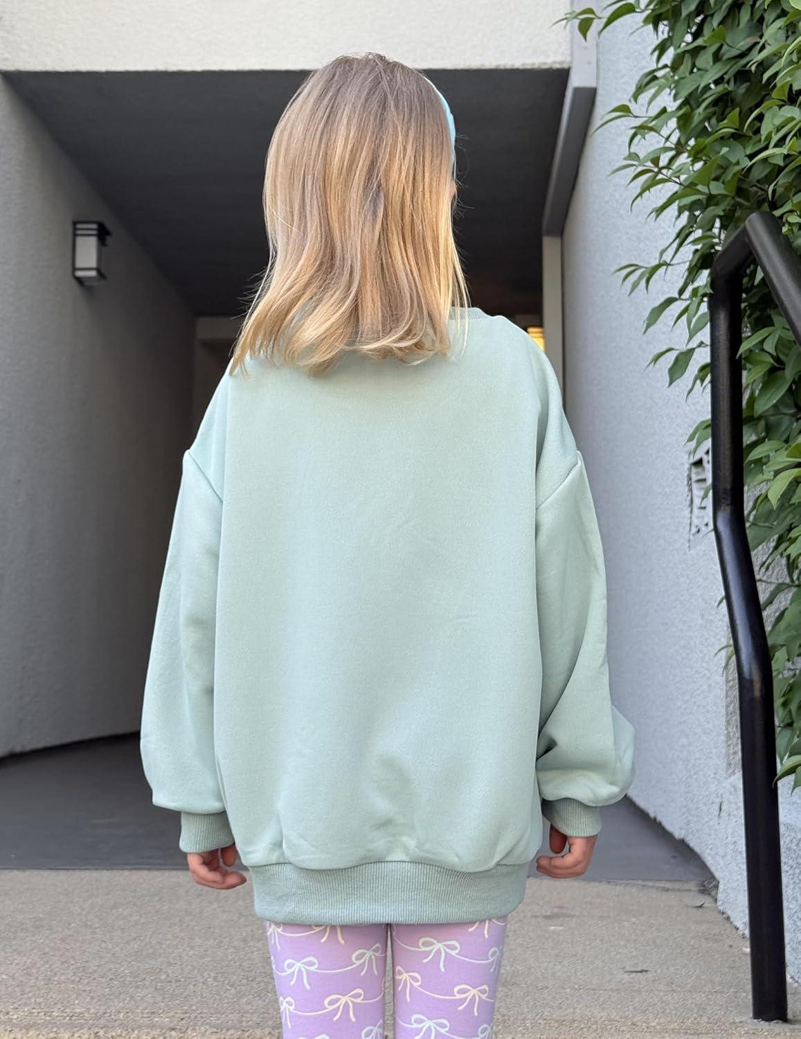 image:imageArshiner Girls Oversized Striped Crewneck Sweatshirt Long Sleeve Color Block Pullover Tops Fall Casual ClothesLight Green