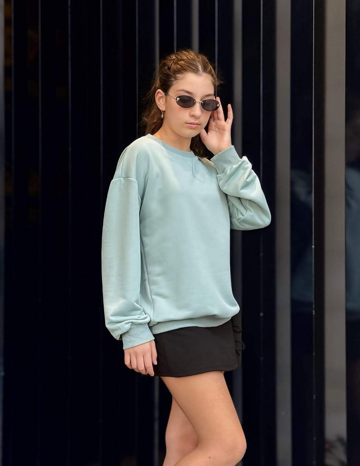 image:imageArshiner Girls Oversized Striped Crewneck Sweatshirt Long Sleeve Color Block Pullover Tops Fall Casual ClothesLight Green