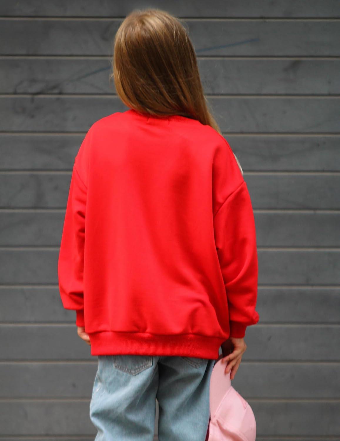 image:imageArshiner Girls Oversized Striped Crewneck Sweatshirt Long Sleeve Color Block Pullover Tops Fall Casual ClothesRed