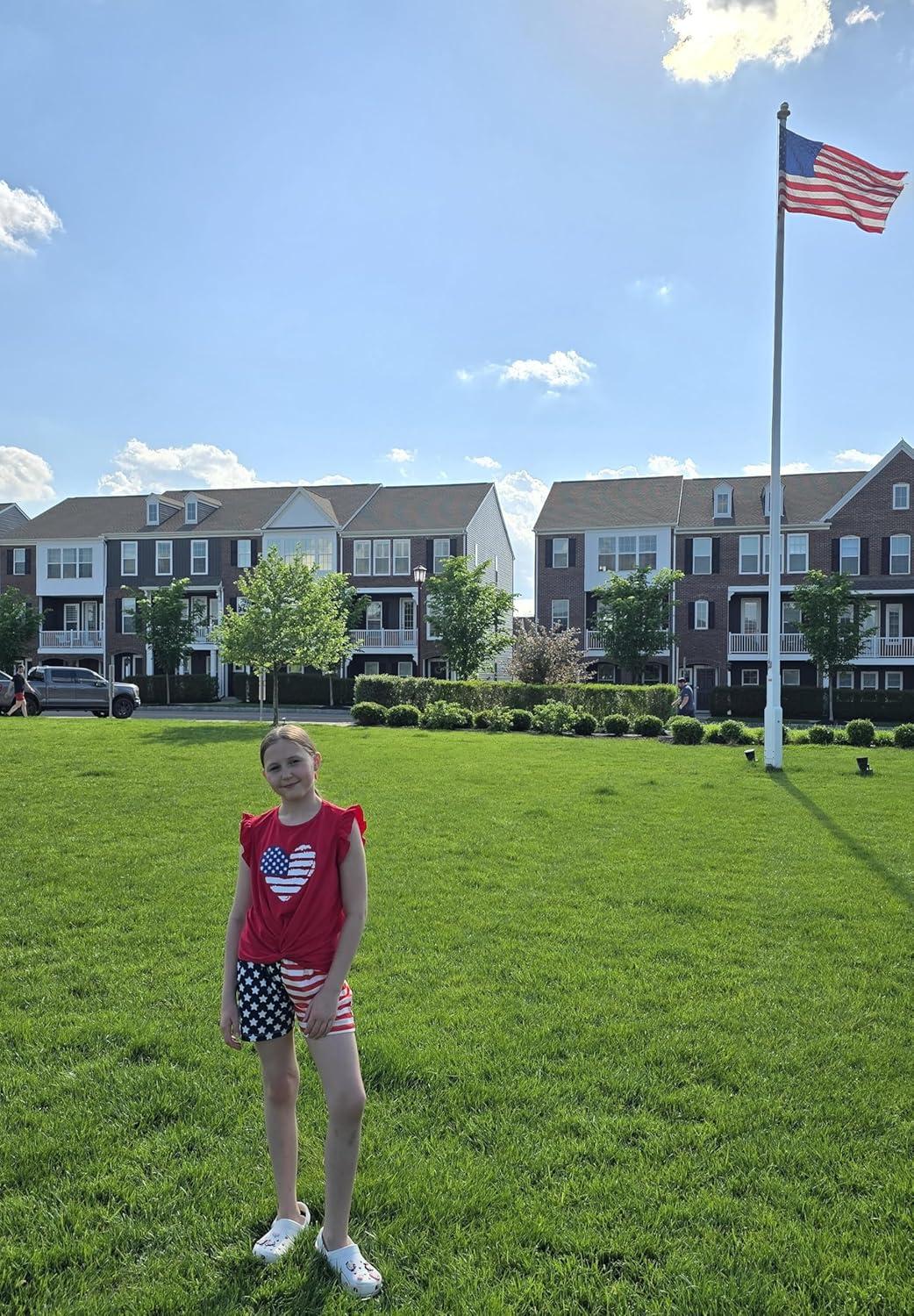image:imageArshiner Girls Shorts Sets 2 Pieces Outfits Twist Front Ruffle Sleeve TShirts and Shorts With Pockets Cute Clothes SetsAmerican Flag