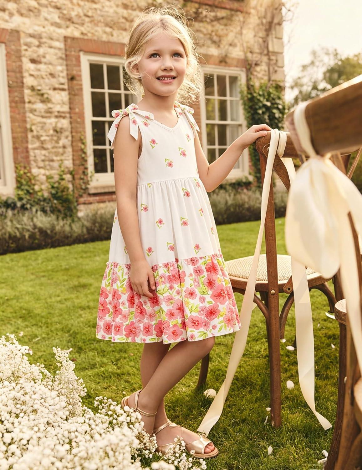 image:imageArshiner Toddler Girl Summer Dress Little Girls Casual Beach Party Bowknot Sling Sundress with Pocket 17tPink Floral