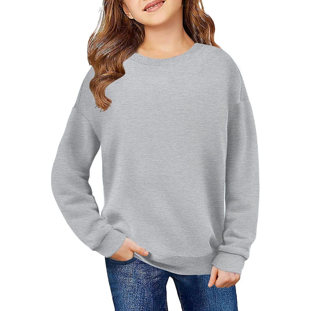 image:imageArshiner Girls Crewneck Sweatshirt Long Sleeve Pullover Tops Drop Shoulder Sweatshirts Color Block Ribbed TrimGrey