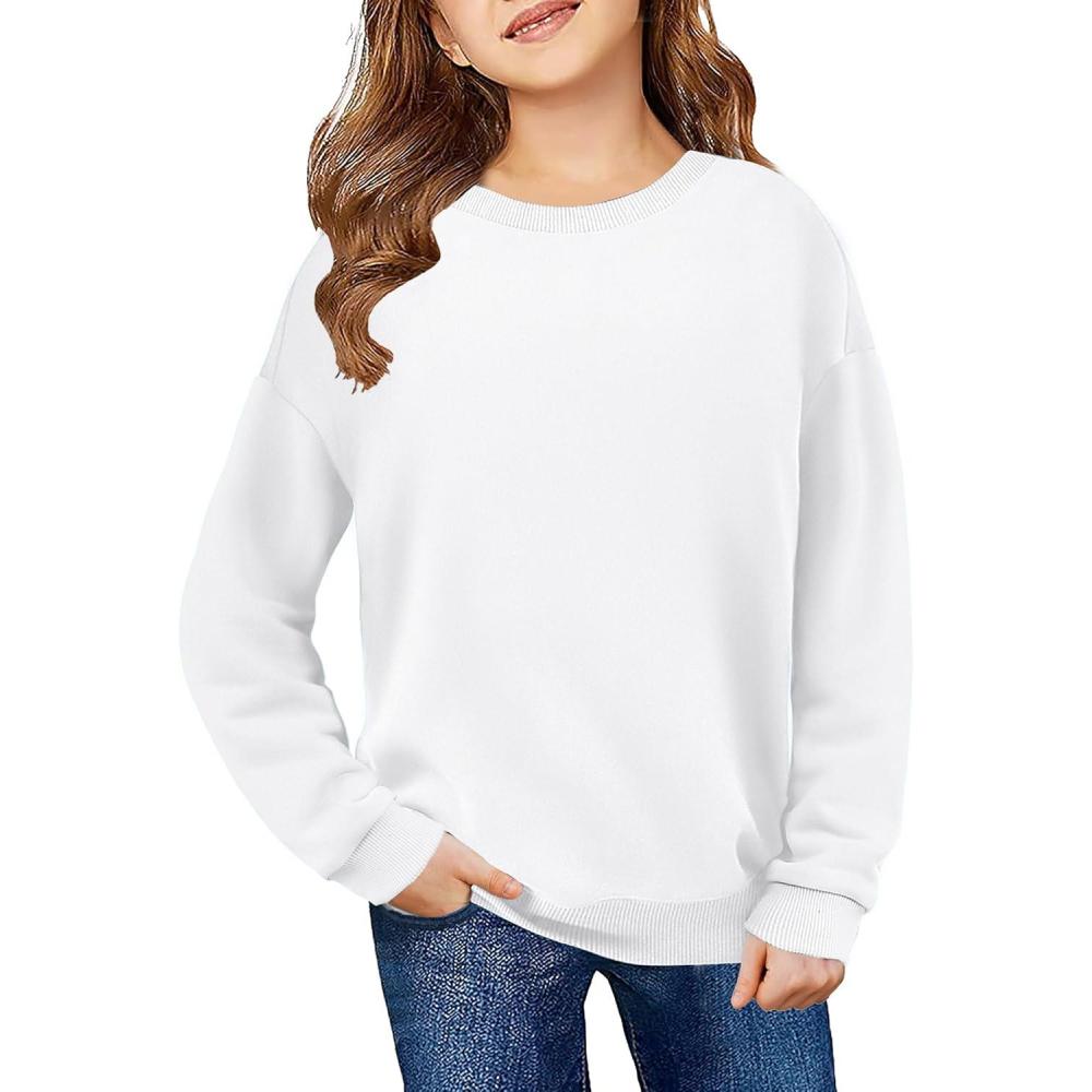 image:imageArshiner Girls Crewneck Sweatshirt Long Sleeve Pullover Tops Drop Shoulder Sweatshirts Color Block Ribbed TrimWhite